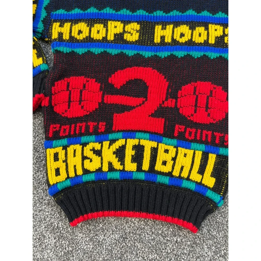 Vintage 90s Bucket Basketball‎ Hoops Knit Sweater Kids Size Multi Color